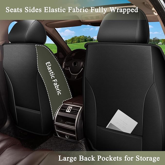 Full Set Car Seat Covers for Nissan Rogue Sport 2017-2022: Breathable Perforated Leather Seat Cover (Black&Grey)