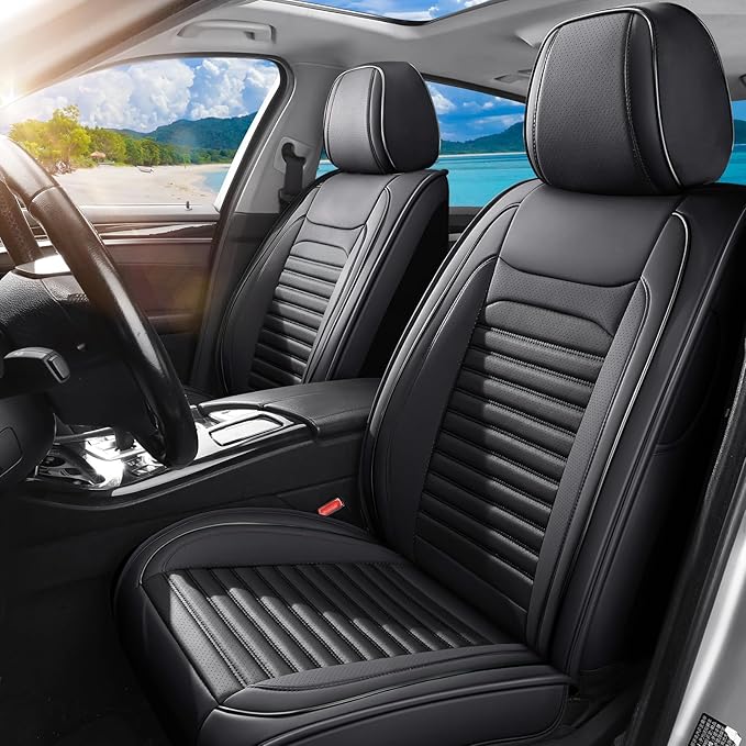 Car Seat Covers Full Set Fit for Toyota Yaris 2007-2020, Premium Faux Leather Car Seat Protector,Breathable Anti-Slip Full Wrapping Edge Seat Covers(Black,Full Set)