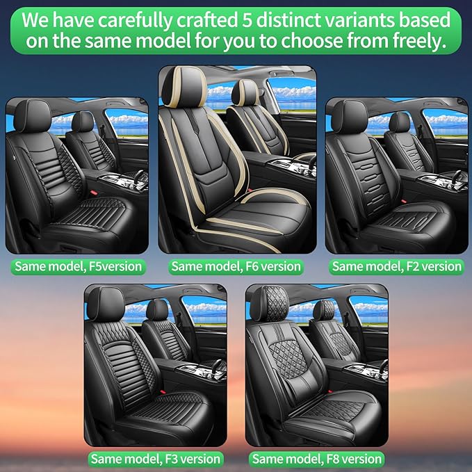 Fit Equus Car Seat Covers for Hyundai Equus 2011-2014 2015 -Upgraded Premium Waterproof & Breathable Leather,Airbag Compatible,All-Weather Seat Cushion Protector,Full Set,Black-Beige