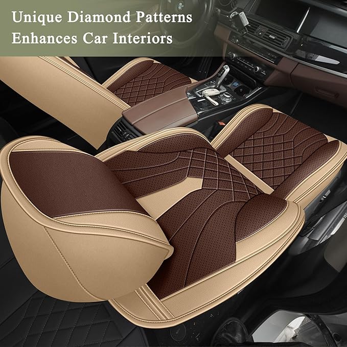 Breathable Car Seat Covers for Honda Civic 2003-2015 & 2020-2025 2026, Front Seats, Perforated Leather, Seat Protector, Interior Trim for Honda Civic Accessories (Beige&Brown)