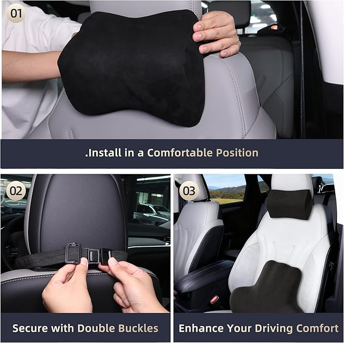 Car Neck & Lumbar Support Pillow Set for Kia Telluride, Soft Memory Foam Headrest & Back Cushion, Ergonomic Comfortable Seat Support for Daily Driving and Long Trips Car Interior Accessories