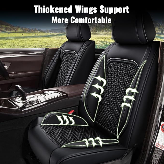 Car Seat Covers Full Set for Nissan Altima 2009-2024 2025 2026 - Breathable Cooling Ice Silk Leather Seat Cover - 5 Seats Vehicle Seat Covers Protector Seat Cushion Auto Accessories (Black)