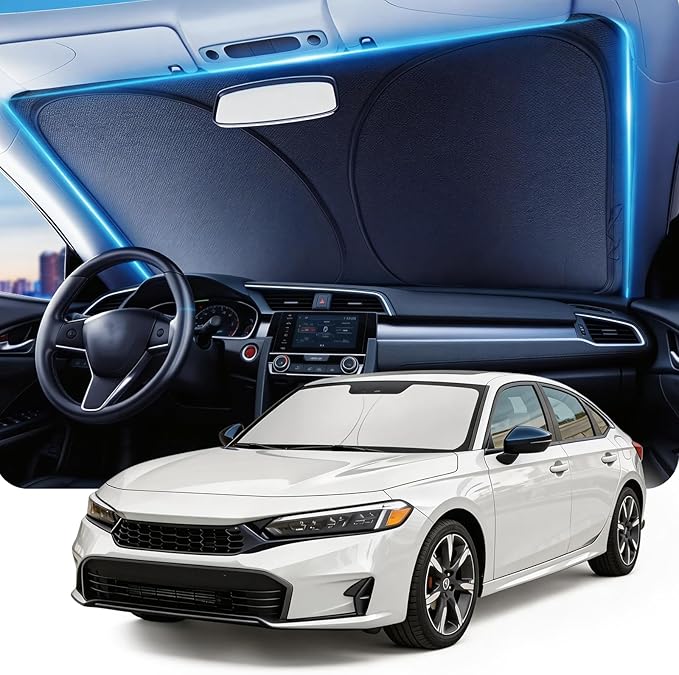 DMJN Windshield Sun Shade for Honda Civic (2022-2026), Car Sunshade for Front Windshield [100% Efficient Block UV & Scorching Sun] UPF50+ Heat Block - Protect Interior & Keep Cooler