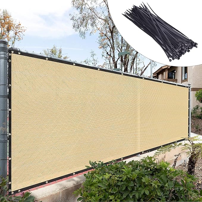 Royal Shade Custom Size 5' x 29' Beige Fence Privacy Screen Windscreen Cover Netting Mesh Fabric Cloth - Cable Zip Ties Included (We Make Custom Size)