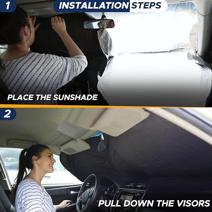 EcoNour RV Windshield Sunshade | Reflective RV Windshield Cover for UV Rays & Heat Protection, Keeps Your RV Motorhome Cool | Shades for RV Fits RVs, Trucks, Motorhomes, Buses | XXXXX-Large 102"x51"
