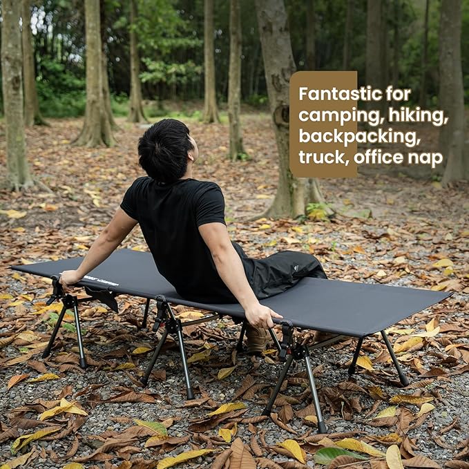 ONETIGRIS SUPRANUBIS Camping Cot, Height Adjustable with Cot Leg Extenders, Strong Support 330lbs, Lightweight Comfortable Folding Bed for Camping, Hiking, Travel, Truck, Beach, Office Nap