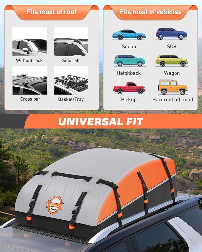 Sailnovo Rooftop Cargo Carrier Bag 21 Cubic, 1000D PVC Waterproof Vehicle Soft-Shell Carrier for Cars with/Without Roof Rack, Car Roof Storage Includes Anti-Slip Mat,10 Reinforced Straps, 6 Door Hooks
