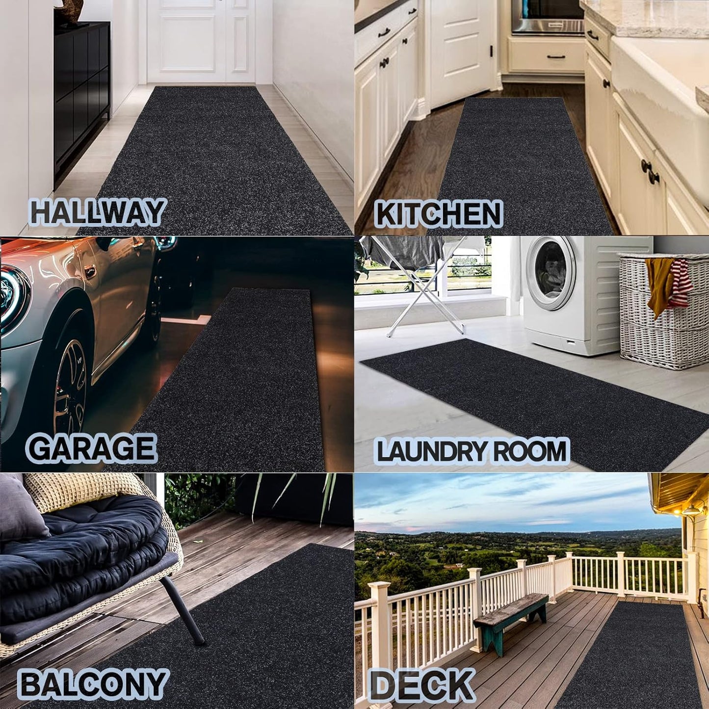Custom Size Backed Non-Slip Area Rugs Runner, Easy Clean, Waterproof Runner Rugs for Hallway Entryway, Kitchen, Laundry, 4FT x 57FT, Black