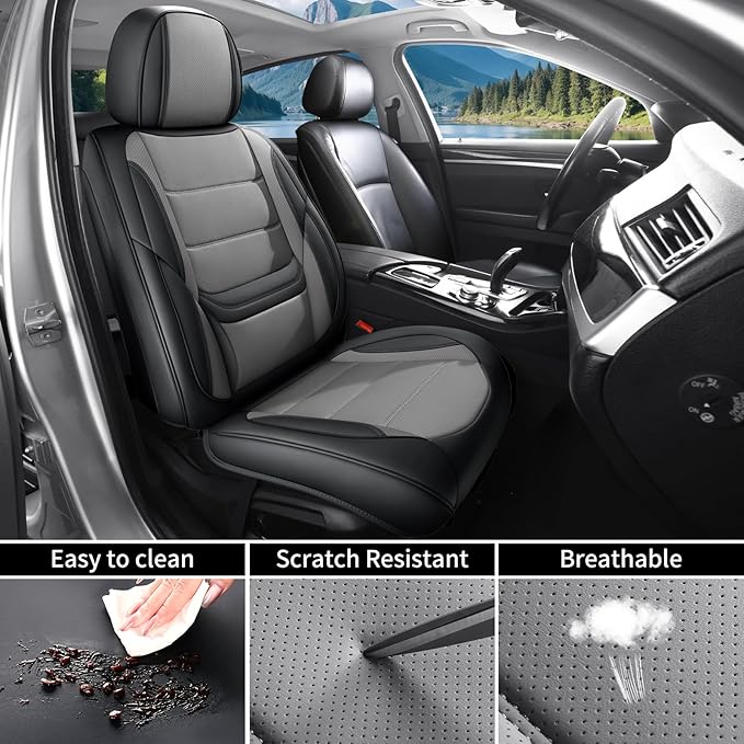Car Seat Covers Full Set Custom Fit for Chevy Trailblazer 2021-2026 - Premium Faux Leather with Lumbar Support, Breathable, Waterproof, Anti-Slip, Durable, Easy to Install (Black&Gray,Full Set)