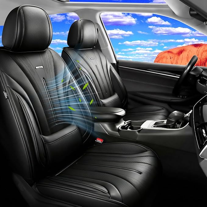 Fit Impala Car Seat Covers (Front Pair) for Select Chevrolet/Chevy Impala 2000-2020, Premium Full Coverage Leather, Airbag Compatible, Waterproof All Weather Seat Protector, Black