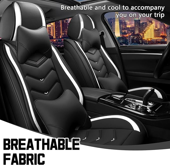 CTDS Car Seat Covers for Nissan Altima 2001-2026, Stylish Sport Seat Cover, Premium Nappa Leather Car Seat Cover. Automobile Seat Covers Sets.(Luxury 2 Seats/Black White)