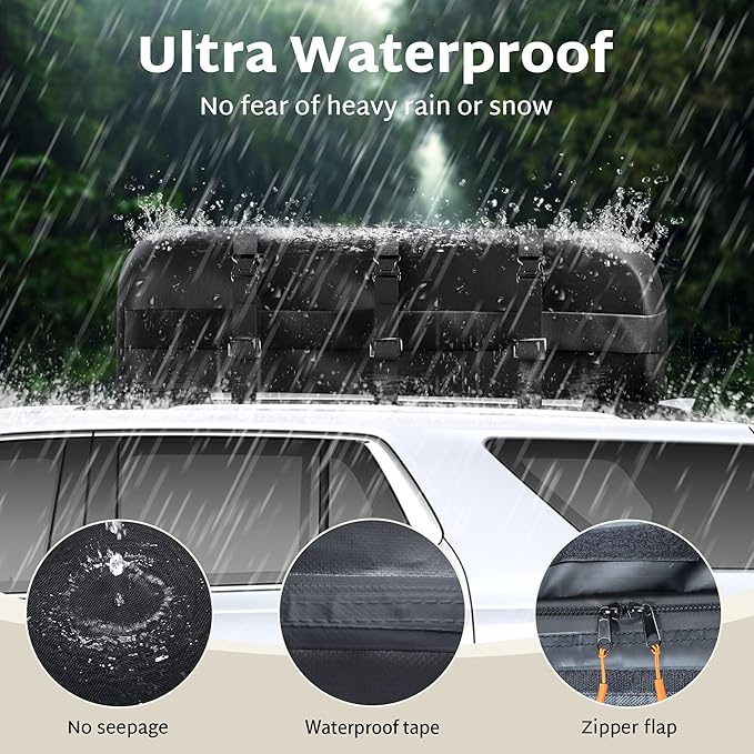 iBirdie Roof Rack Cargo Carrier 32.1 Cubic Feet, XXL Soft-Shell Rooftop Cargo Box, Waterproof Heavy Duty 1200D for Car with/Without Roof Rack, Includes Anti-Slip Mat, Door Hooks, 60x37x25 inches
