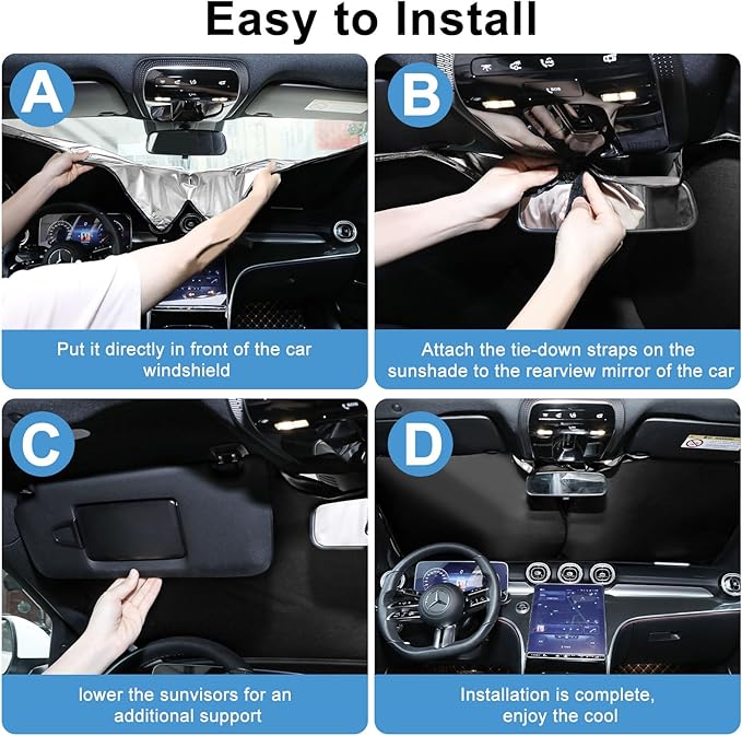 Kairiyard Car Windshield Sun Shade, 240T Thickened Block Heat and Sun Keep Cars Interior, Foldable Automotive Sunshade for Car SUV Truck Front Windshield (57.09x 31.5 inch)