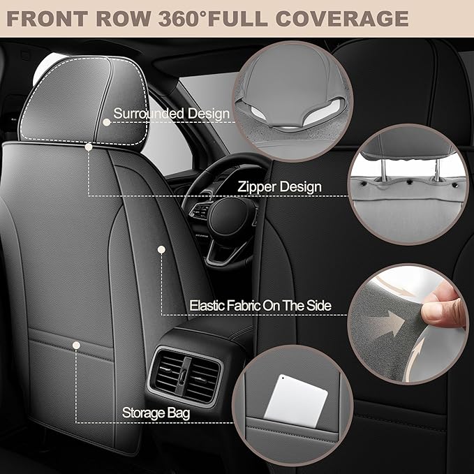 TTX LIGHTING for Ford Transit Connect 2010-2026 Seat Covers: Waterproof Leather Seat Protector with Airbag Compatible (2 Front Seats,Black&Gray)