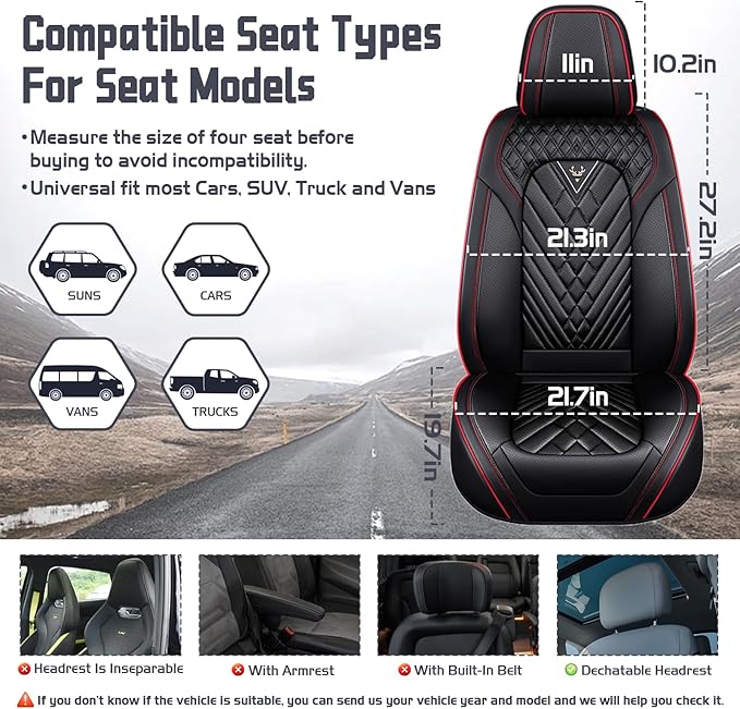 Truck Seat Covers for Ram 1500 2009-2026, Waterproof Premium Leather Full Coverage Car Seat Cover, Muscle Sport Style Auto Interior Seat Cover Sets (Front Set/Black Red)