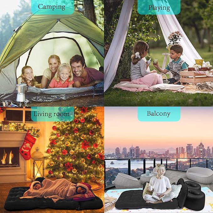 SAYGOGO Inflatable Car Air Mattress Travel Bed - Thickened Car Camping Bed Sleeping Pad with Air Pump 2 Pillows for Car Tent SUV Sedan Pickup Back Seat - Black