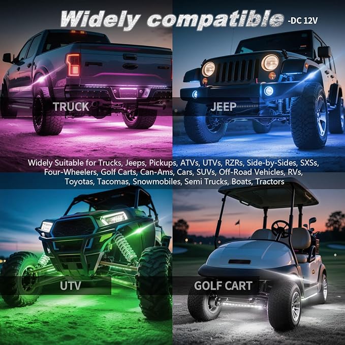 4Pods Heavy Duty Aluminum RGBW LED Rock Lights Kit for ATV UTV 4 Wheeler Can-Am SXS RZR Side by Side Offroad Vehicle, APP & RF Remote, Plug&Play Pre-Wired, IP67 Waterproof 12V Underglow Accent Light