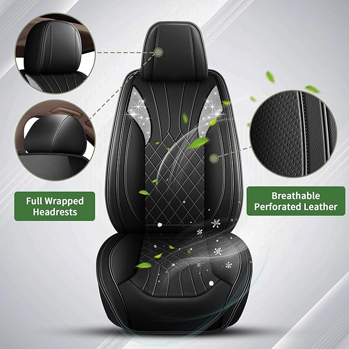 Bling Diamond Embroidered Seat Covers for Toyota 4runner 2003-2025 2026, Full Set 5 Seats, Sparkle Rhinestone Breathable Perforated Faux Leather Car Seat Covers for Women (Black)