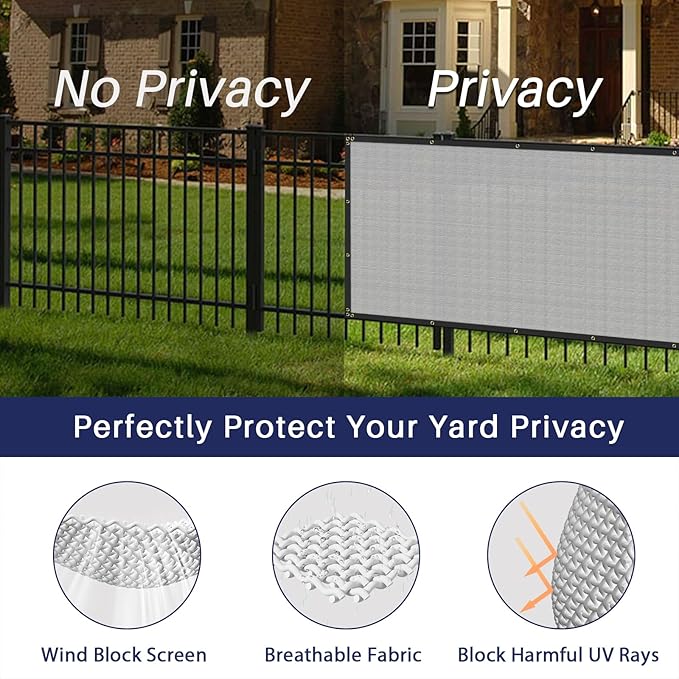 Windscreen4less Privacy Fence Screen Heavy Duty Windscreen Fencing Mesh Fabric Shade Net Cover for Outdoor Wall Garden Yard Pool Deck, 8'x204' Light Gray