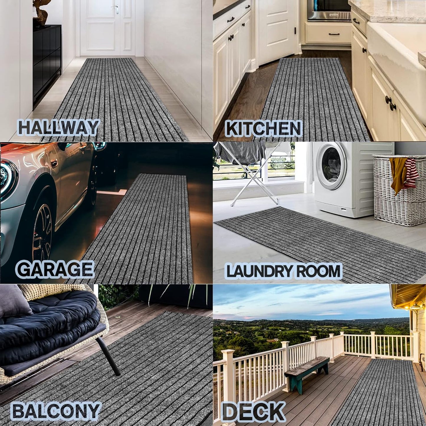 Custom Size Backed Non-Slip Area Rugs Runner, Easy Clean, Waterproof Runner Rugs for Hallway Entryway, Kitchen, Laundry, 4FT x 53FT, Gray Stripe