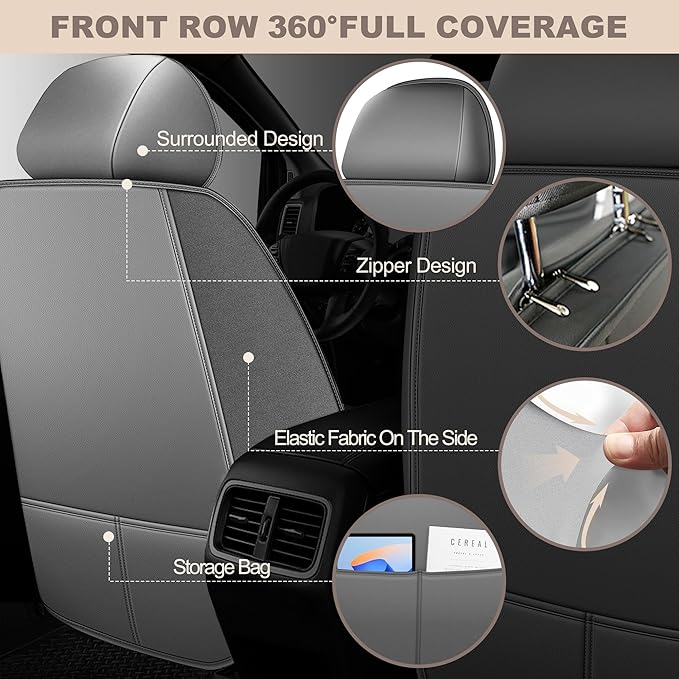 TTX LIGHTING for Nissan Pathfinder 2011-2026 Car Seat Covers, Breathable Ice Silk & Leather Seat Protector, Cool & Anti-Sweat for Long Driving, Airbag Compatible, 5 Seats Full Set (Black&Gray)