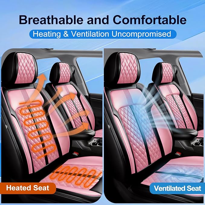 Fit Trax Car Seat Covers for Chevrolet/Chevy Trax 2015-2026, Premium Full Coverage Leather, Waterproof All Weather Seat Protector, Airbag Compatible, Scratch Resistant, Full Set, Black+Pink