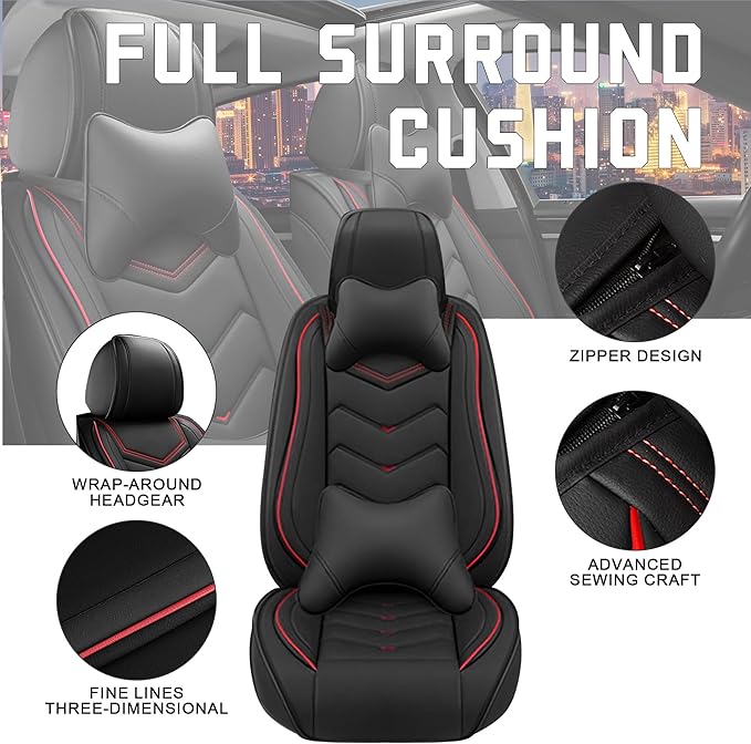 CTDS Car Seat Covers for Chevy Malibu 2000-2026, Stylish Sport Seat Cover, Premium Nappa Leather Car Seat Cover. Automobile Seat Covers Sets.(Luxury 2 Seats/Black)