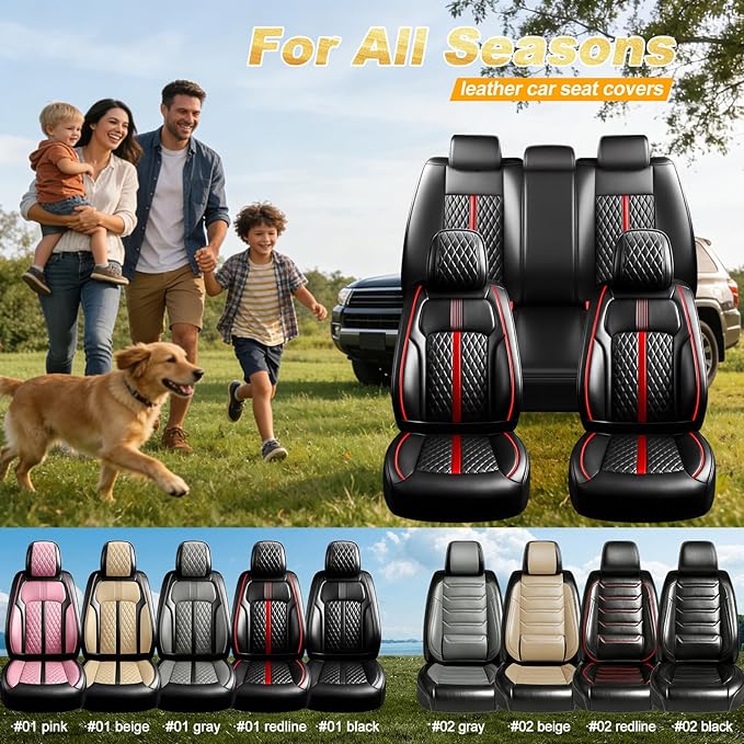 Fit CX-30 Car Seat Covers for Select Mazda CX30 2020-2025 - Premium Full Coverage Leather, Airbag Compatible, Luxury Waterproof All Weather Breathable Seat Protector, Full Set, Red Trim