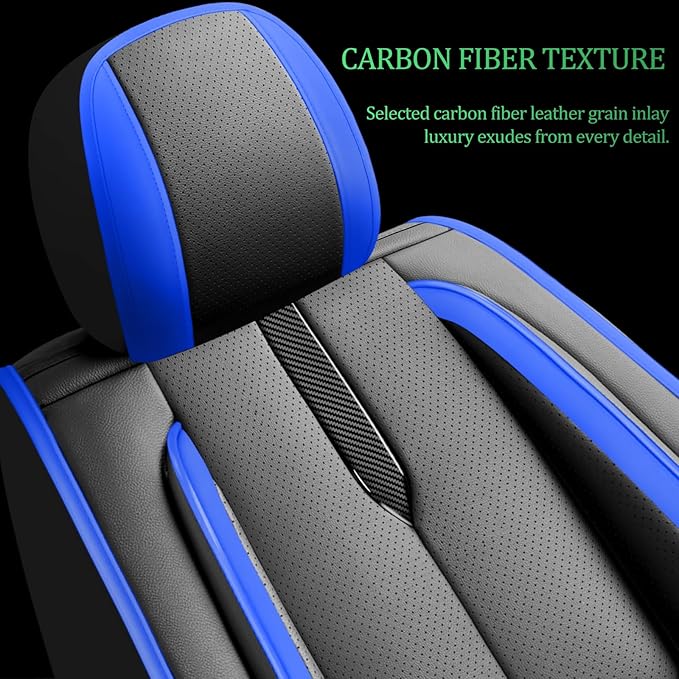 Fit Equus Car Seat Covers for Hyundai Equus 2011-2014 2015 - Upgraded Premium Waterproof & Breathable Leather,Airbag Compatible,All-Weather Seat Cushion Protector,Full Set,Black-Blue