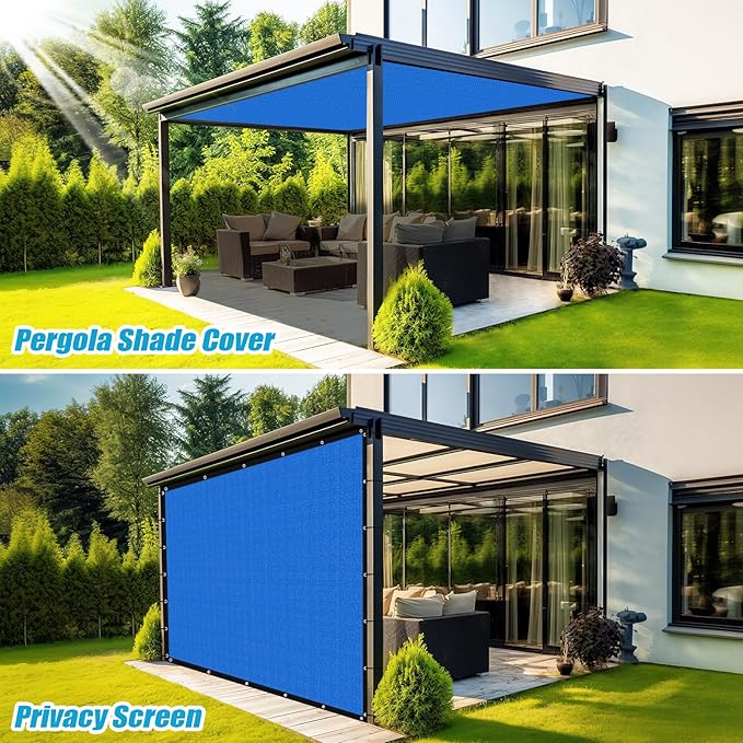 Amagenix 90% Pergola Shade Cover 4' X 6' Sun Shade Cloth with Grommets for Outdoor Garden Patio Porch, Commercial Grade 200 GSM - Cable Zip Ties Included (We Customized) GN108, Blue