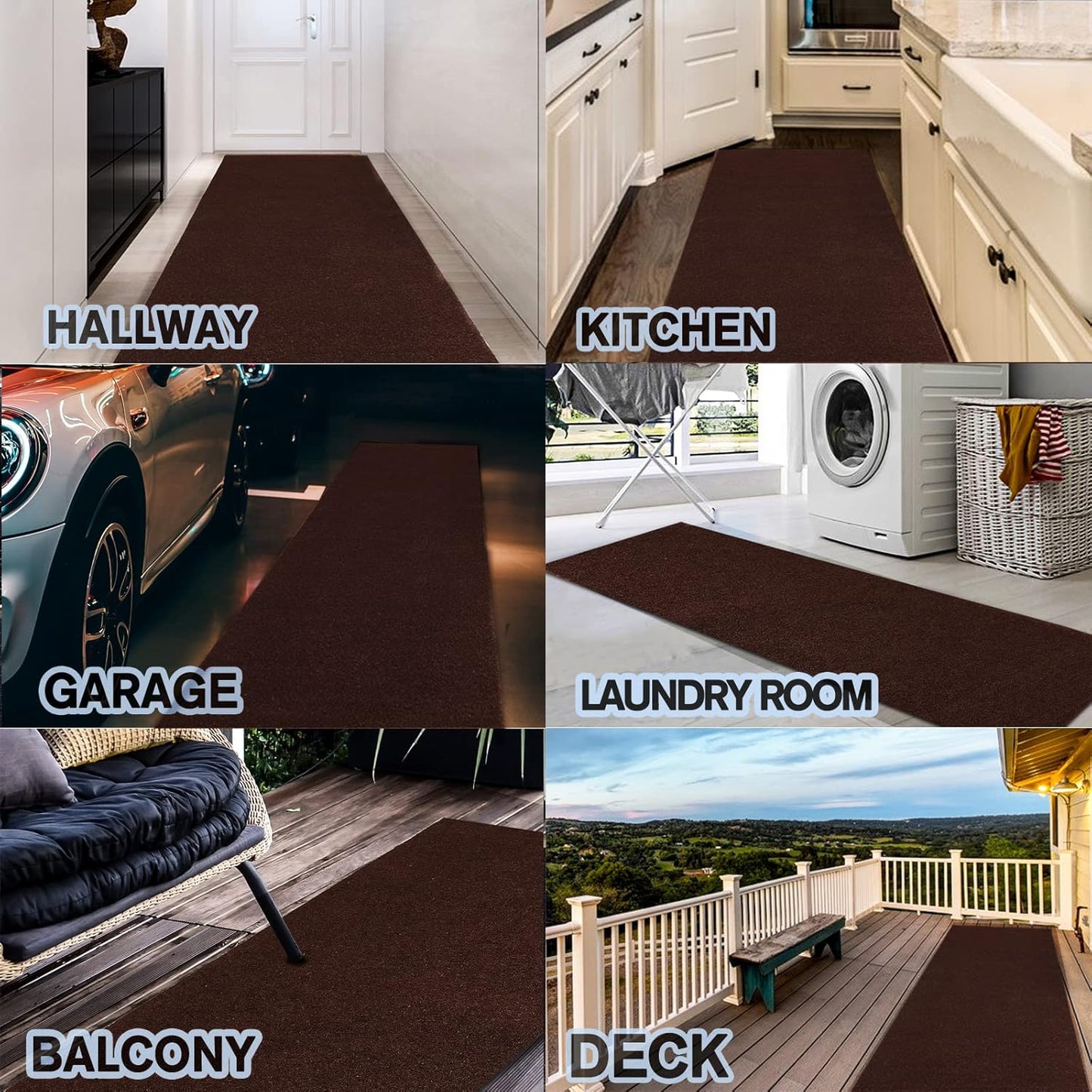 Custom Size Backed Non-Slip Area Rugs Runner, Easy Clean, Waterproof Runner Rugs for Hallway Entryway, Kitchen, Laundry, 4FT x 30FT, Brown