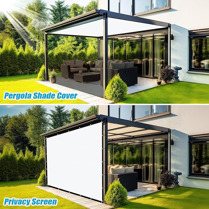 Amagenix 90% Pergola Shade Cover 11' X 11' Sun Shade Cloth with Grommets for Outdoor Garden Patio Porch, Commercial Grade 200 GSM - Cable Zip Ties Included (We Customized) GN108, White