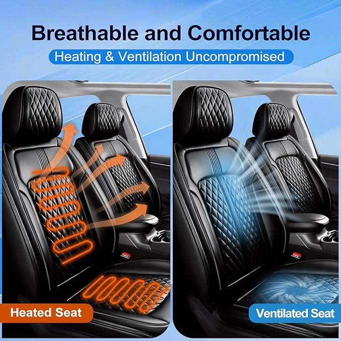 Fit Accord Car Seat Covers for Select Honda Accord 2012-2025 2026 - Premium Full Coverage Leather, Airbag Compatible, Waterproof & All Weather Seat Cushion Protector, Full Set, Black