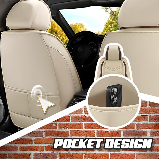 Car Seat Covers for Mitsubishi Outlander 2003-2026, Premium Nappa Leather Car Seat Cover, Stylish Sport Seat Covers， Automobile Seat Cover Sets.(Standard 5 Seats/Beige)