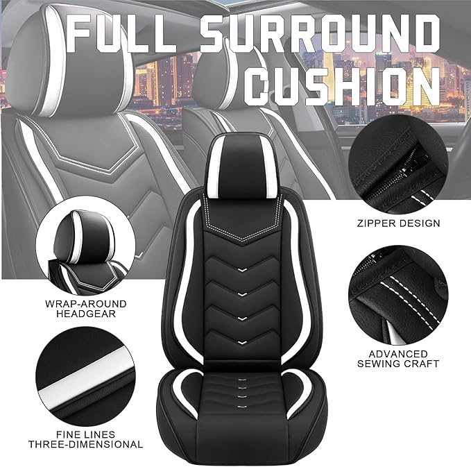CTDS Car Seat Covers for Jeep Grand Cherokee L 2021-2026, Stylish Sport Seat Cover, Premium Nappa Leather Car Seat Cover. Automobile Seat Covers Sets.(Standard 5 Seats/Black White)
