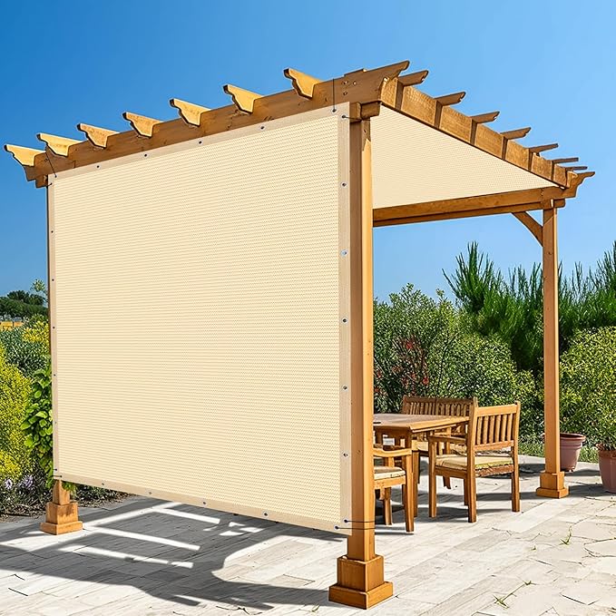 Amagenix 90% Pergola Shade Cover 16' X 20' Sun Shade Cloth with Grommets for Outdoor Garden Patio Porch, Commercial Grade 200 GSM - Cable Zip Ties Included (We Customized) GN108, Wheat