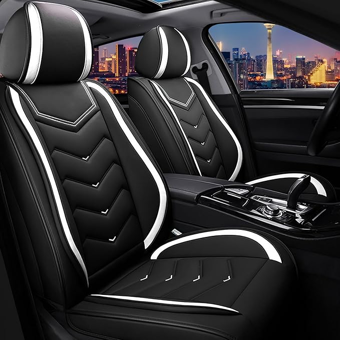 CTDS Car Seat Covers for Nissan Sentra 2000-2026, Stylish Sport Seat Cover, Premium Nappa Leather Car Seat Cover. Automobile Seat Covers Sets.(Standard 2 Seats/Black White)
