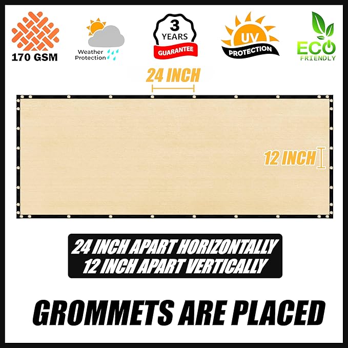 Royal Shade Custom Size 6' x 103' Beige Fence Privacy Screen Windscreen Cover Netting Mesh Fabric Cloth - Cable Zip Ties Included (We Make Custom Size)