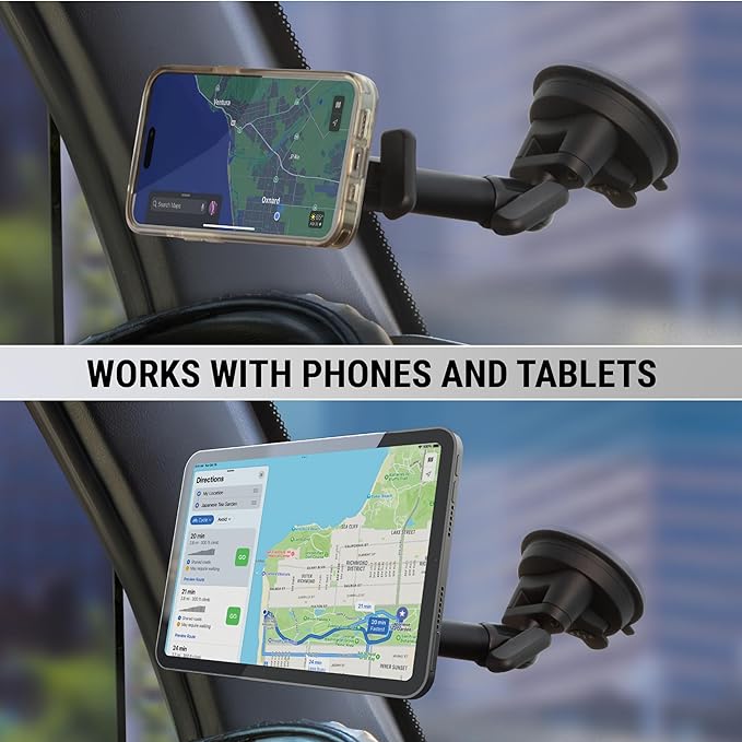 Scosche MP2WD2HD MagicMount™ Pro2 XL Heavy Duty, Strong Suction Cup Cell Phone Mount with Long Arm Windshield/Dashboard Phone Holder and Anti-Shake Stabilizer for iPhone, Android, Tablet, Car, Truck