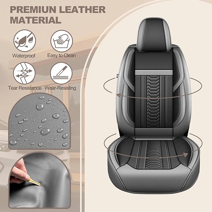 TTX LIGHTING for Honda Odyssey 2011-2026 Seat Covers: Waterproof Leather Seat Protector with Airbag Compatible (2 Front Seats,Black&Gray)