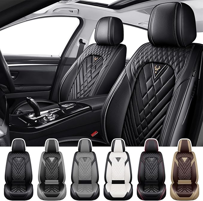 Truck Seat Covers for Ford F150 2009-2026, Waterproof Premium Leather Full Coverage Car Seat Cover, Muscle Sport Style Auto Interior Seat Cover Sets (Front Set/Black)