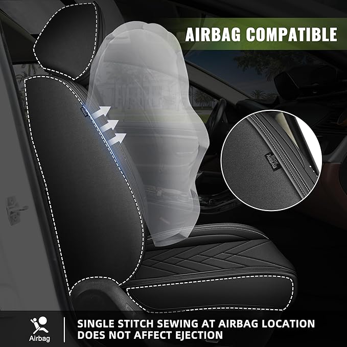 AOMSAZTO Car Seat Cover for Chevrolet Chevy Malibu 2009-2025 2026 Front Set, Leather Car Seat Protector Waterproof, Non Slip Car Seat Cushion, Interior Seat Covers Automotive Accessories - Black