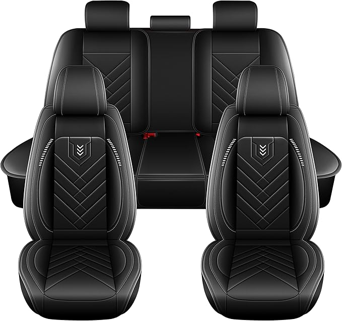 AOMSAZTO Car Seat Covers Full Set Fit for Nissan Juke 2011-2017 Waterproof Faux Leather Car Seat Cushions Automotive 5 Seat Covers Set（Black）