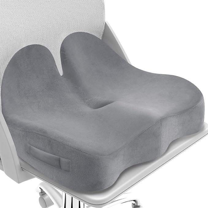 Seat Cushion, Memory Foam Office Chair Seat Cushion for Office Chairs/Car/Long Trip/Desk Chair/Gaming, X-Large Size for Sciatica & Hip & Tailbone Pain Relief, Sciatica Support (Light Gray)
