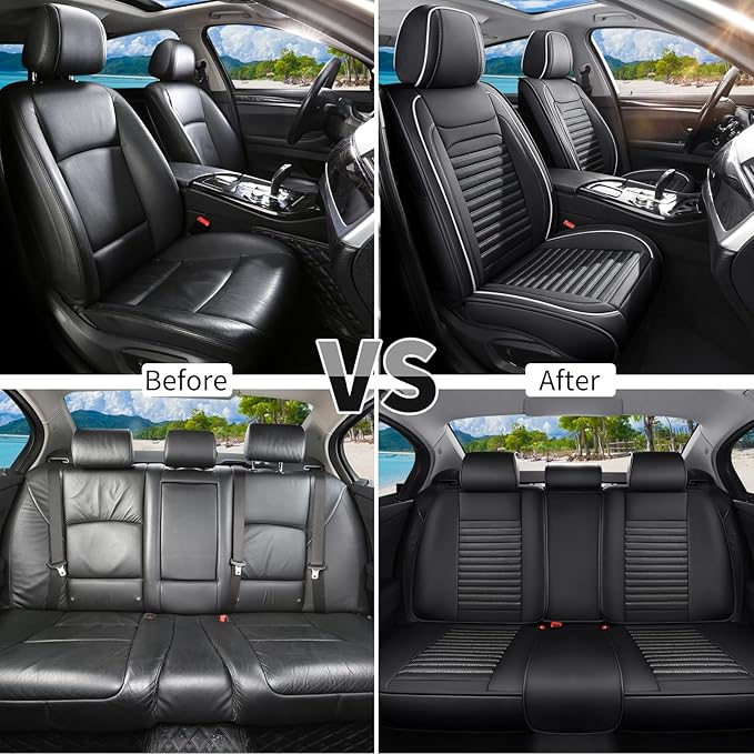 Car Seat Covers Full Set Fit for Toyota Prius 2001-2026, Premium Faux Leather Car Seat Protector, Breathable, Anti-Slip, Comfortable & Durable (Black&White,Full Set)