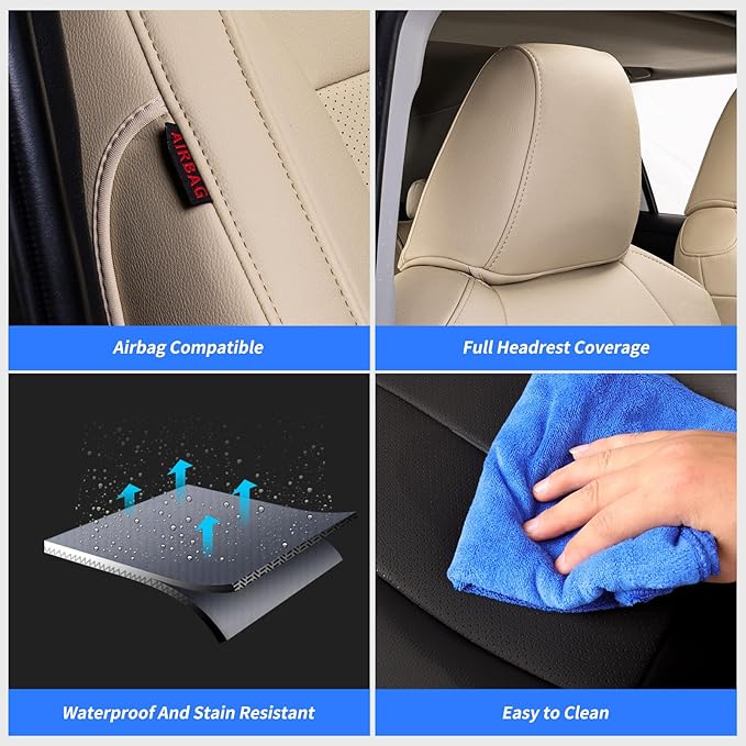 coverdream Rav4 Seat Covers Custom Fit for Toyota Rav4 2013-2018 XLE/Platinum/Limited/SE SUV,Fully Covered,Luxury Waterproof Leather Car Seat Protector,Armrest Cover Included (Full Set,Beige)