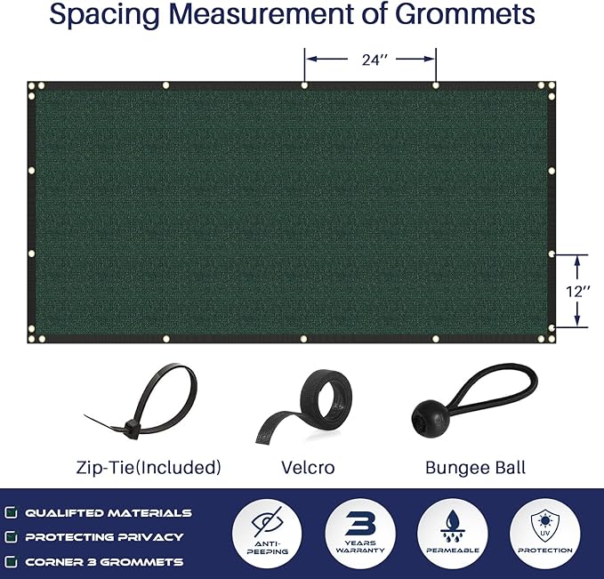 Windscreen4less Privacy Fence Screen Heavy Duty Windscreen Fencing Mesh Fabric Shade Net Cover with Brass Grommtes for Outdoor Wall Garden Yard Pool Deck, 8'x120' Green