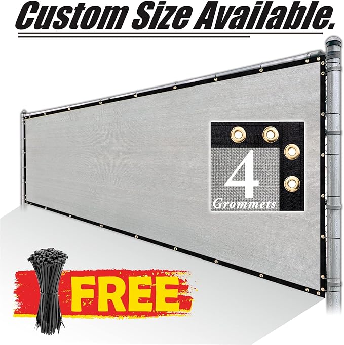 Royal Shade Custom Size 5' x 173' Grey Fence Privacy Screen Windscreen Cover Netting Mesh Fabric Cloth - Cable Zip Ties Included (We Make Custom Size)