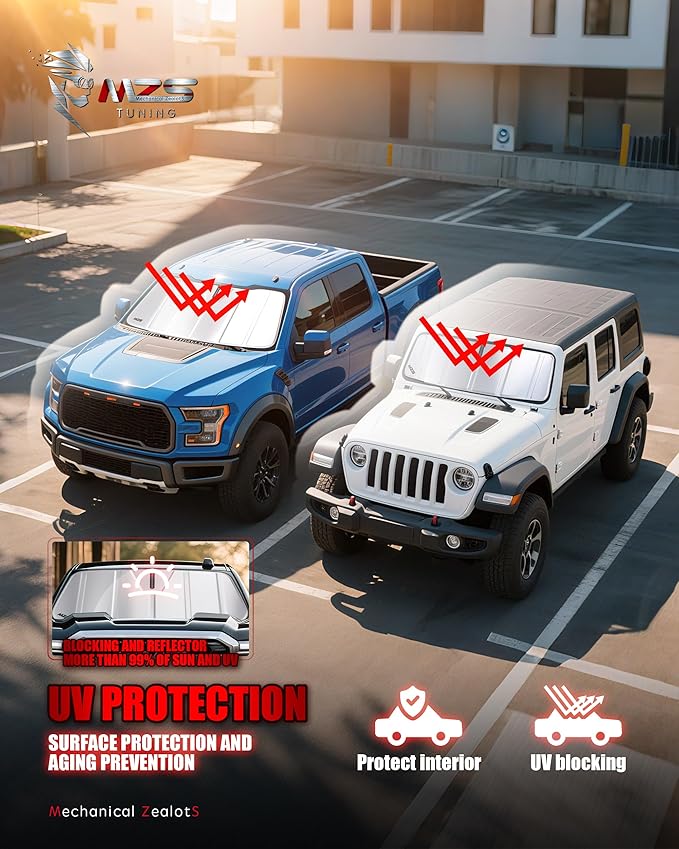 MZS Windshield Sun Shade Compatible with Grand Cherokee/L 2022-2026, Foldable Car Front Window Sunshade with Storage Pouch, Sun Visor Shield Accessories for Interior Protector