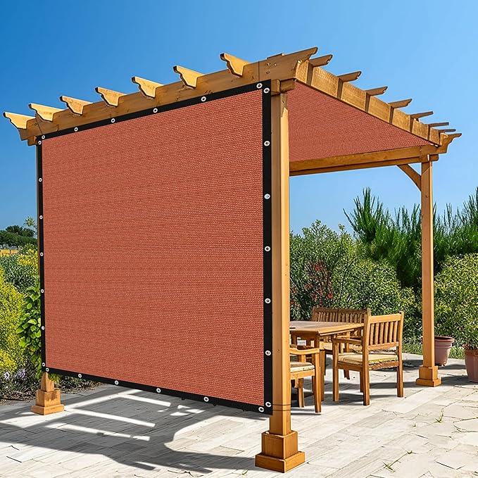 Amagenix 90% Pergola Shade Cover 14' X 15' Sun Shade Cloth with Grommets for Outdoor Garden Patio Porch, Commercial Grade 200 GSM - Cable Zip Ties Included (We Customized) GN108, Rust Red